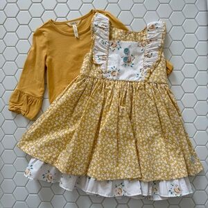 Matilda Jane and Tabitha twinkle bundle ofGold and White Ruffled Tiered Sundress